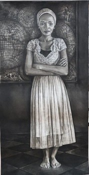 gkac 11515 corlie de kock thula in silent conversation with vermeer charcoal on fabriano 196 x 101cm
