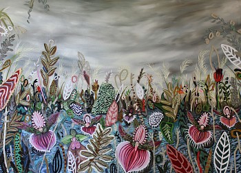 lee ann heath pretty prickly pond oil on canvas 108 x 103cm gkac