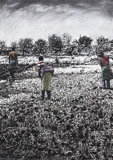 Phillemon Hlungwani, Kutirha hiku tiyimisela swa vuyerisa I (Hard work pays off I)
charcoal & soft pastel on cotton paper