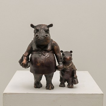 carol cauldwell hippo mom and baby bronze ed. 19 of 50 27x14x24cm