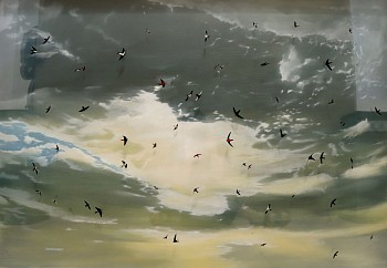 johann badenhorst swallows in flight oil on board & enamel on glass gkac