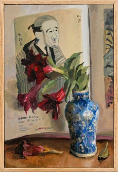 weyers du toit still life with monkey man oil on panel 28.5 x 19.8cm